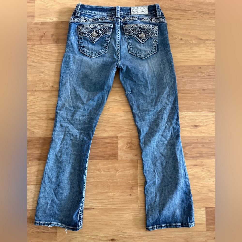 Miss Me Embellished Back-Pocket Blue Bootcut Jeans Size 27